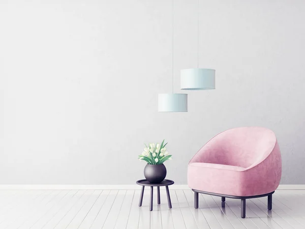 Moderno Soggiorno Minimalista Con Poltrona Arredamento Interni Scandinavo — Foto Stock