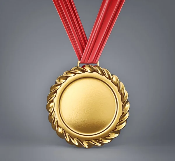 Gold Medal Red Ribbon Grey — Stock Photo, Image
