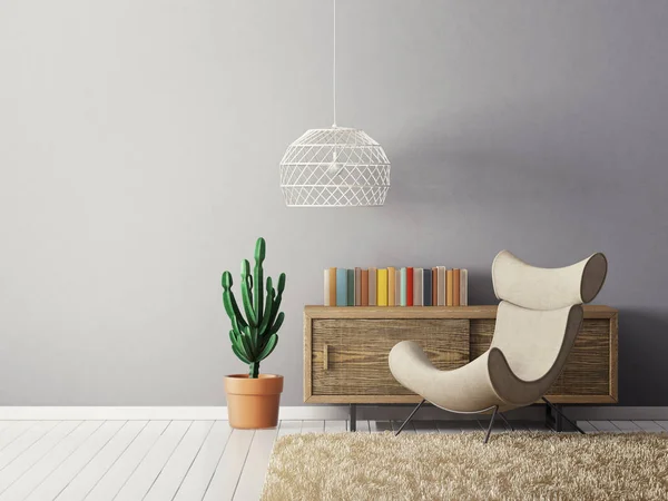 Soggiorno Moderno Con Poltrona Lampada Mobili Interior Design Scandinavo — Foto Stock