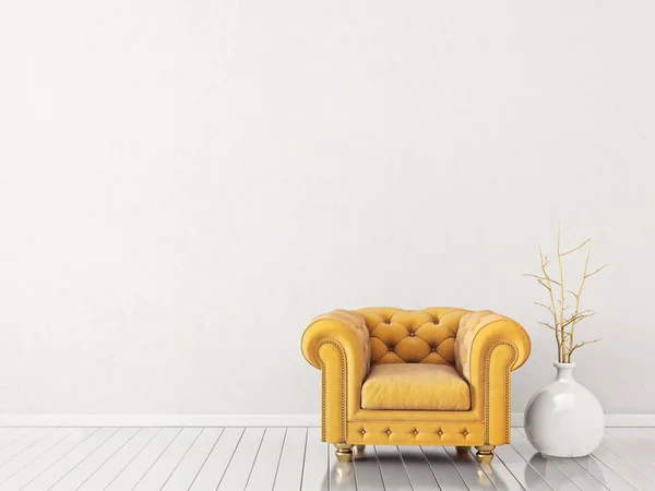 modern living room  with yellow armchair. scandinavian interior design furniture