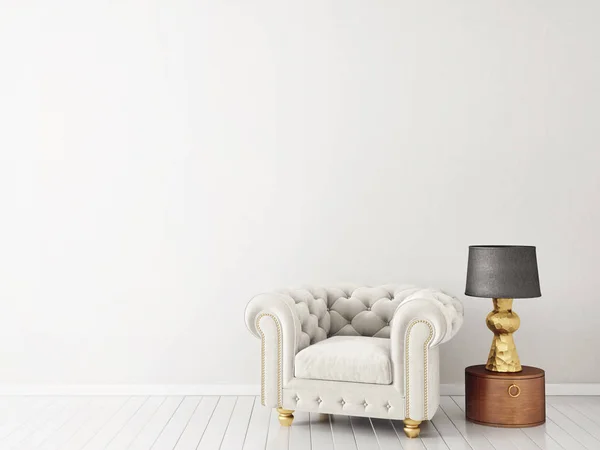 现代客厅与扶手椅和灯 斯堪的纳维亚室内设计家具 — 图库照片