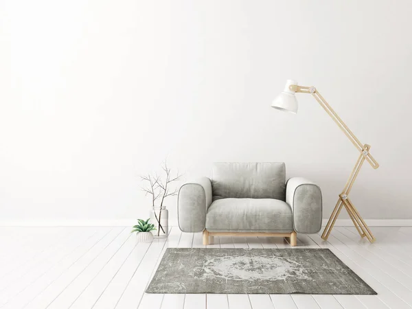 Soggiorno Moderno Con Poltrona Lampada Mobili Interior Design Scandinavo — Foto Stock