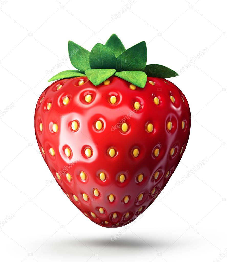 fresh ripe strawberry isolated on a white background. 3d illustration