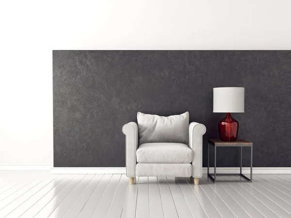 Moderna Sala Estar Con Sillón Lámpara Muebles Escandinavos Diseño Interiores — Foto de Stock