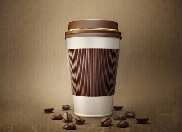 Tazza Caffè Carta Fagioli Isolati Marrone Illustrazione — Foto Stock