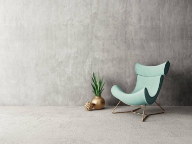 Modern oturma odası koltuk ile. İskandinav iç tasarım mobilya. 3D render illüstrasyon