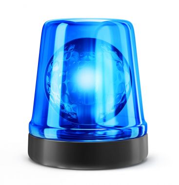 Beyaz bir arka plan üzerinde izole mavi siren. 3D çizim