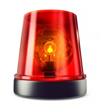 Beyaz bir arka plan üzerinde izole kırmızı siren. 3D çizim