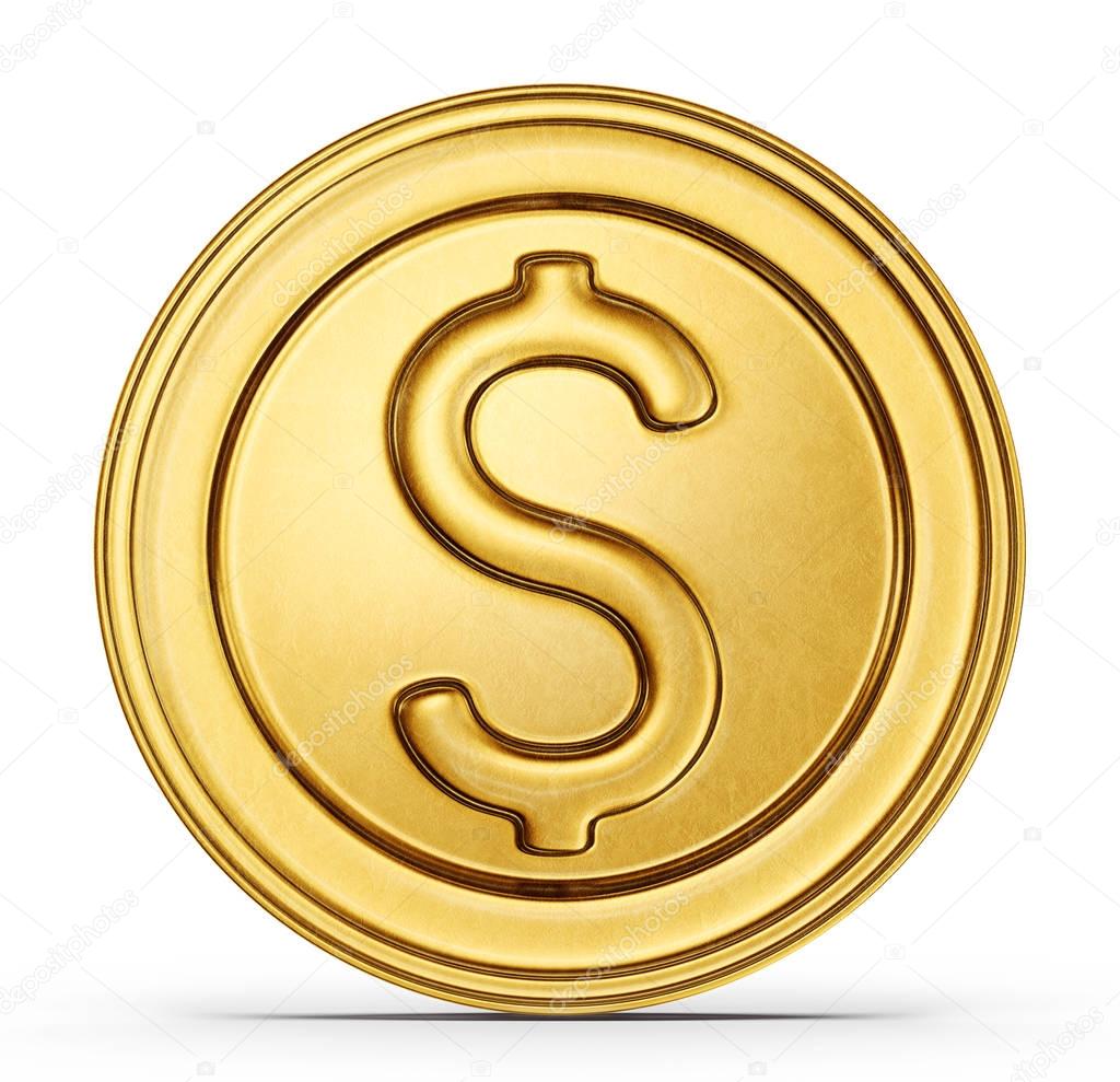 gold coin sign isolated on a white backgrond. 3d illustration