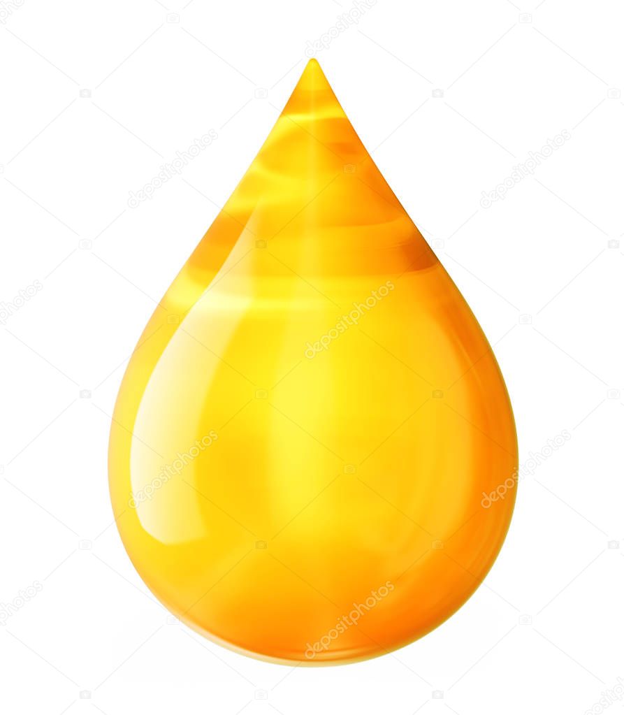honey drop isolated on a white background. yellow 3d illustration