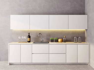 lüks mobilya modern iç mutfak. 3D çizim