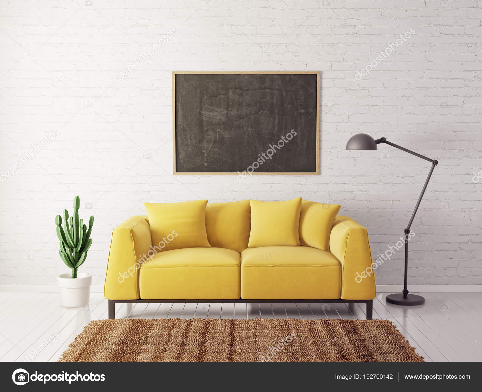 Modern Living Room Yellow Sofa Lamp Scandinavian Interior