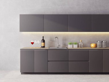 lüks mobilya modern iç mutfak. 3D çizim