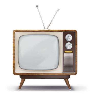 retro tv beyaz izole. 3D çizim