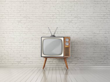 Retro tv boş odada. 3D çizim