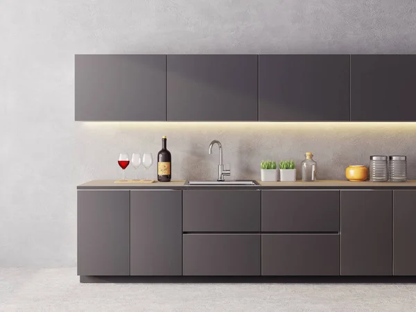 modern interior  kitchen with luxury furniture. 3d illustration