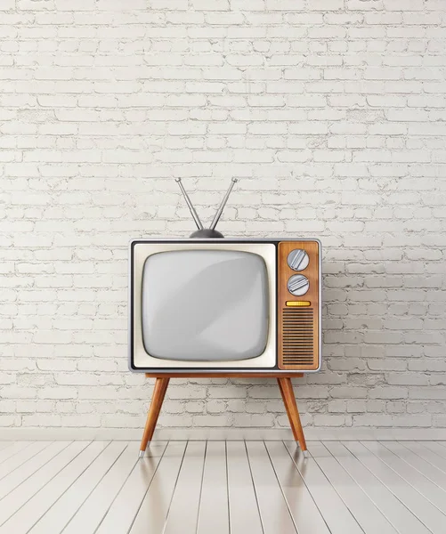 Retro tv boş odada. 3D çizim