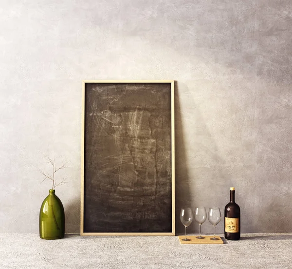 Quadro Negro Vinho Perto Parede Concreto Ilustração — Fotografia de Stock