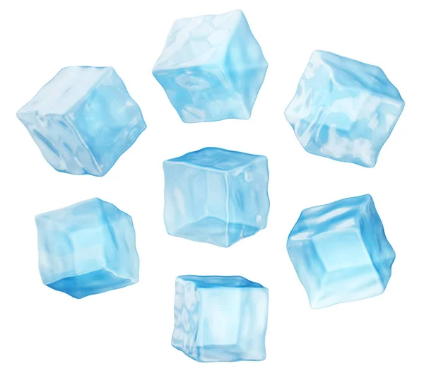 Blue Ice Cubes Isolated White Illustration — Stock Photo, Image