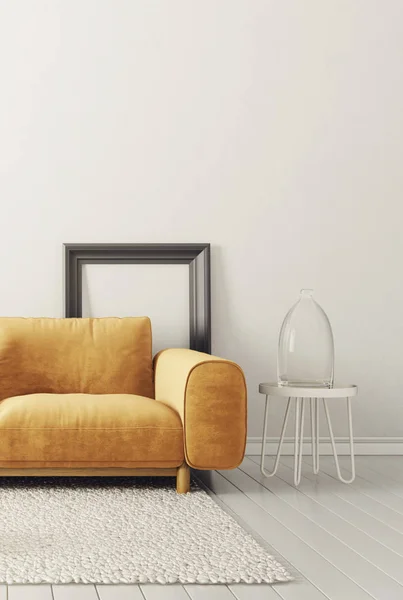 modern living room  with yellow sofa. scandinavian interior design furniture. 3d render illustration