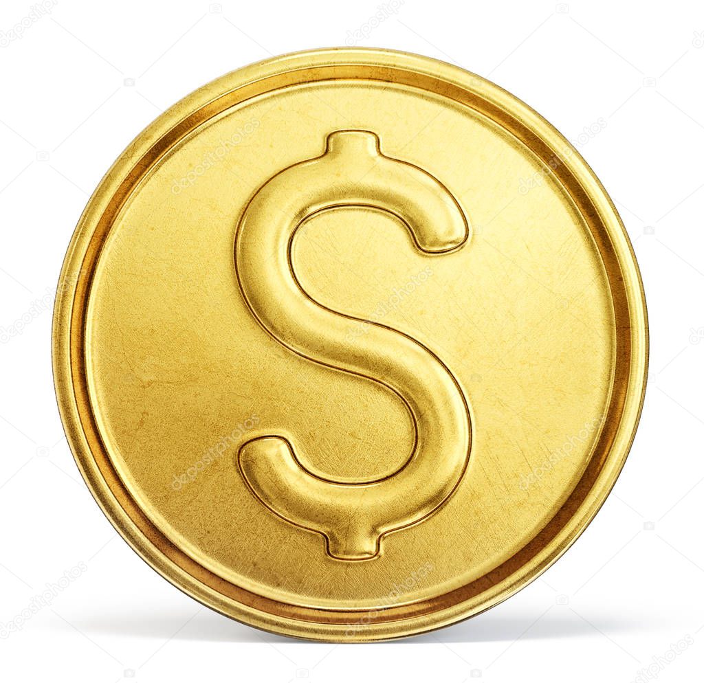 gold coin sign isolated on a white backgrond. 3d illustration