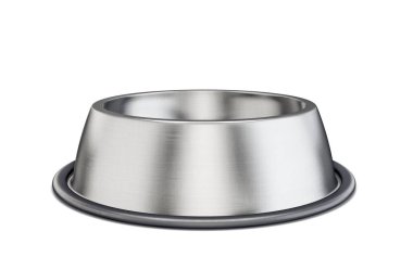 Beyaz tenli metal evcil hayvan kasesi. 3d illüstrasyon