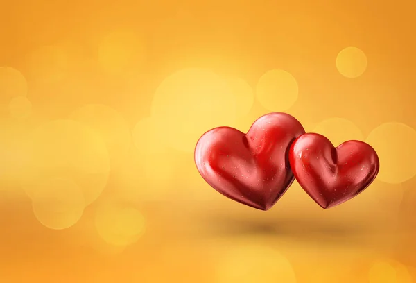 Two Hearts Isolated Yellow Background Illustration — Stock Photo, Image