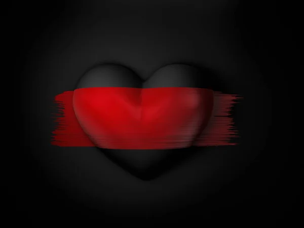 Coração Negro Com Fita Vermelha Ilustração — Fotografia de Stock