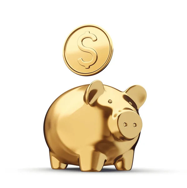 Piggy Bank Emas Terisolasi Pada Putih Ilustrasi — Stok Foto