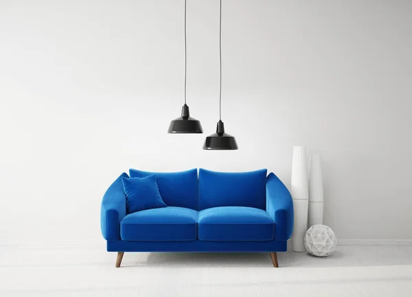 Interior Diseño Moderno Muebles Escandinavos Ilustración Sofá Azul — Foto de Stock