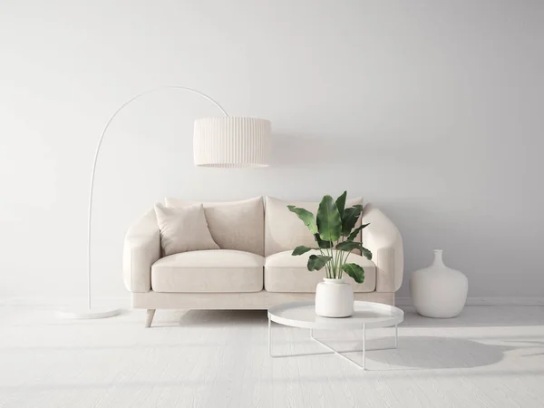 Interior Desain Modern Perabotan Skandinavia Ilustrasi Sofa Putih — Stok Foto