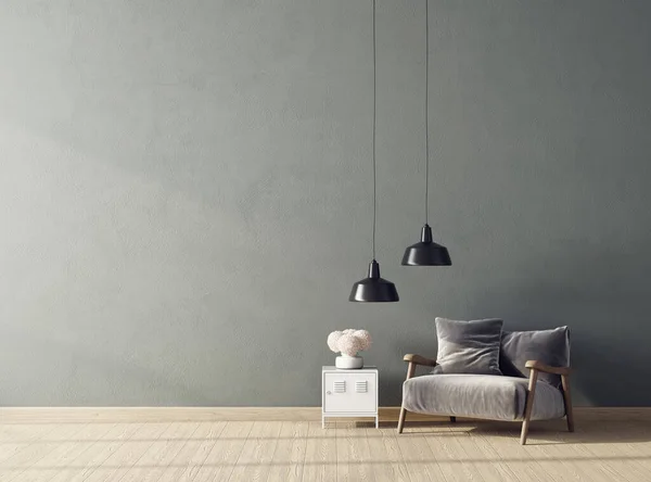 Современный Дизайн Интерьера Скандинавская Мебель Иллюстрация Серый Кресло — стоковое фото