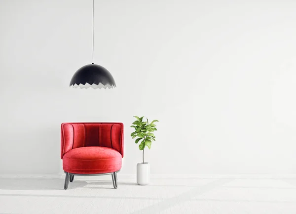 Interior Diseño Moderno Muebles Escandinavos Ilustración Sillón Rojo —  Fotos de Stock