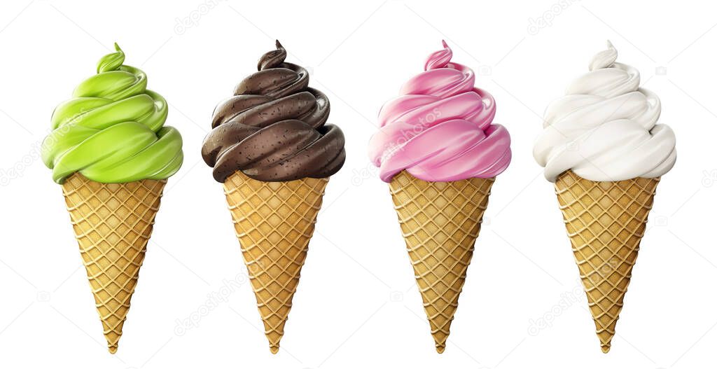 waffle ice cream isolated on white. 3d illustration