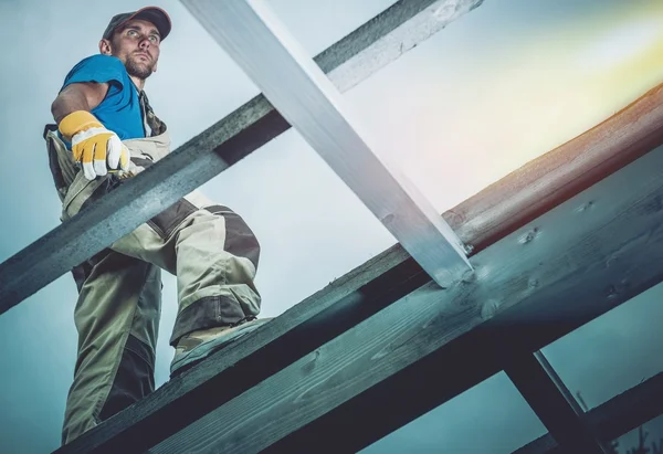 Carpenter on Wooden Frame — Stock Photo, Image