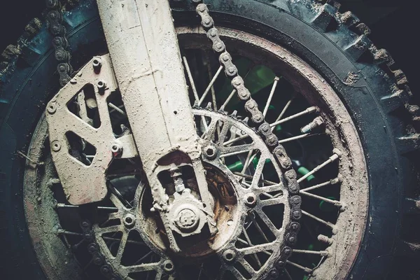 Dirty Motocross Bike Wheel — Stock Photo, Image