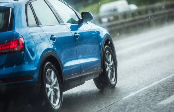 Car Driving in Heavy Rain — Stock Photo, Image