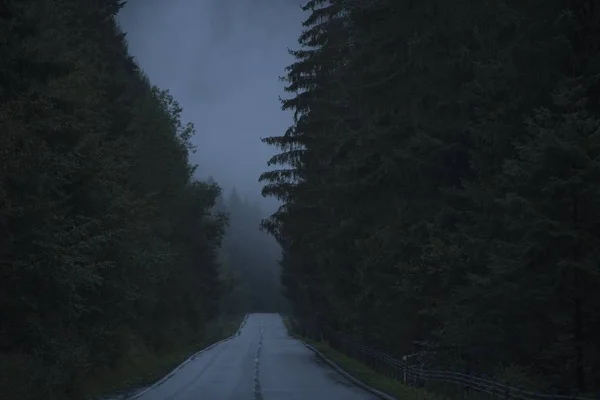 暗い霧と雨の道 — ストック写真