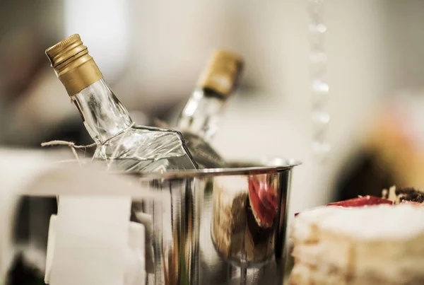 Vodka Cooling in the Ice Bucket — Stock Photo, Image