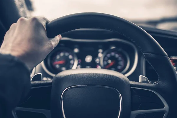 stock image Hand on Car Steering Wheel