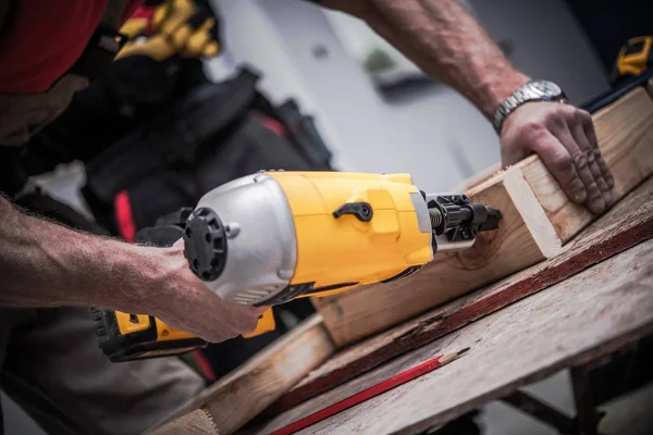 Woodwork Using Nail Gun — Stock Photo, Image