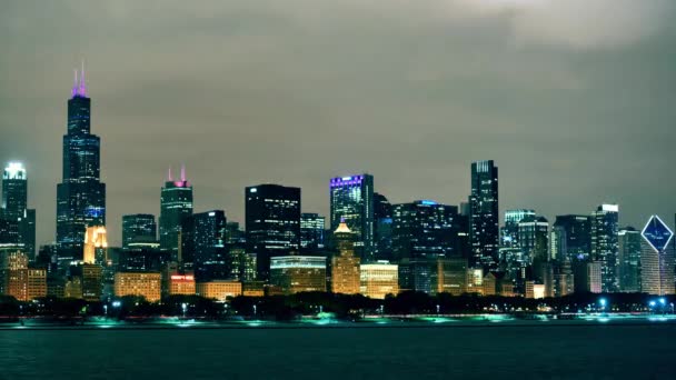 Chicago Skyline Timelapse Éjjel Chicago Illinois Amerikai Egyesült Államok — Stock videók