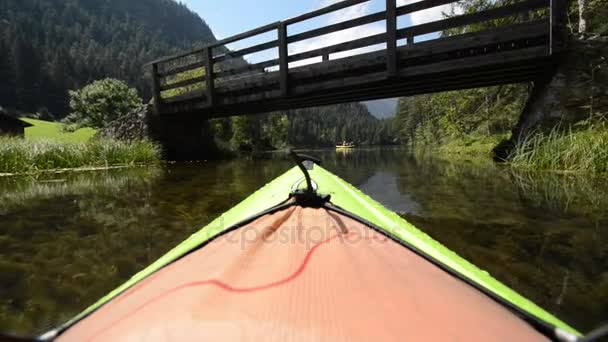 Kayaker Kayak Scenic Lake Tour Summer Day — Stock Video