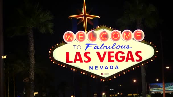 Las Vegas Strip Ingresso Benvenuto Segno Illuminazione Notte Las Vegas — Video Stock