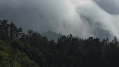 Julian Alps, Slovenya 'da Sahne Şelalesi benzeri Orografik Bulutlar.