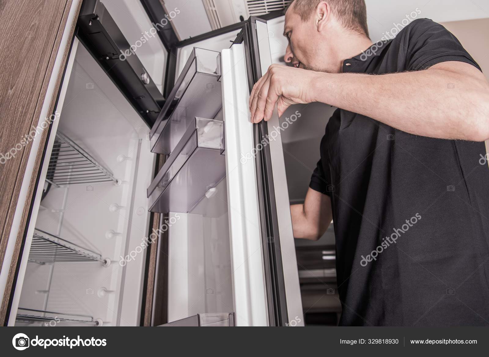 RV Camper Refrigerator Replacing Stock Photo by 329818930