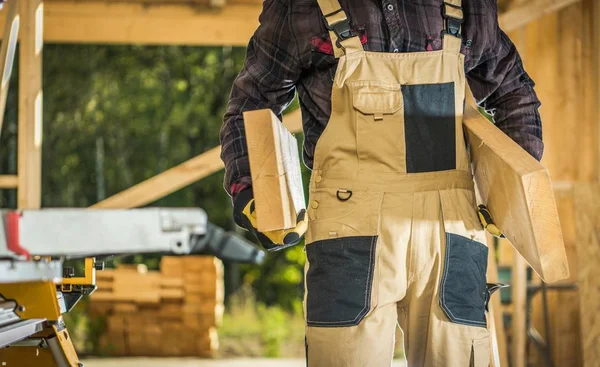 Builder Contractor with Wood — Stock Photo, Image