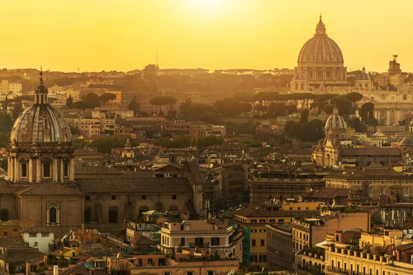 City of Rome and Vatican City Panoramic Sunset. Italian Architecture