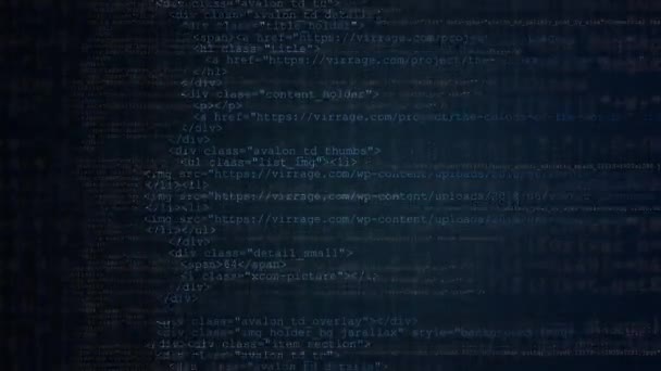 Conceito Tecnologias Web Executando Códigos Fonte Site Fundo Azul Escuro — Vídeo de Stock