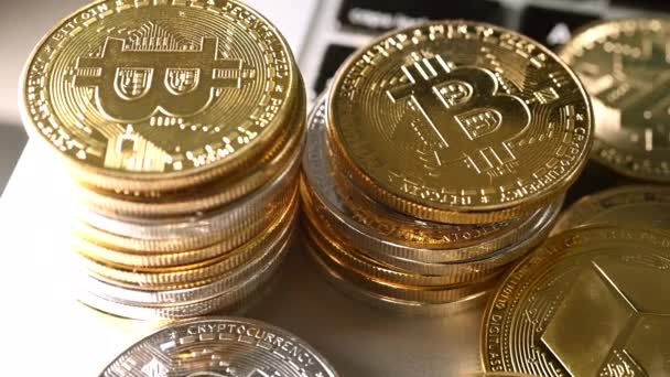 Pan Tir Crypto Monnaie Affichée Stock Pièces Argent — Video